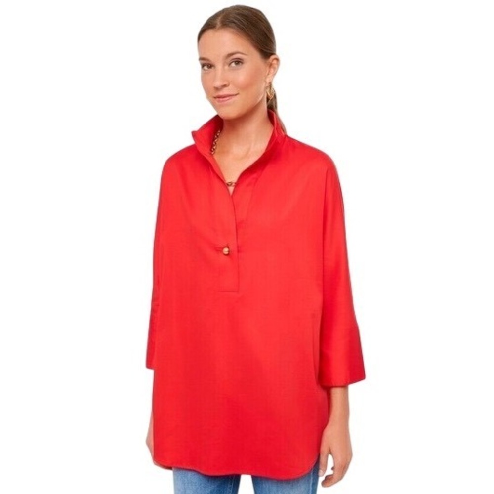 Tuckernuck Willow Blouse Red Collared Gold Button Detail Size Large